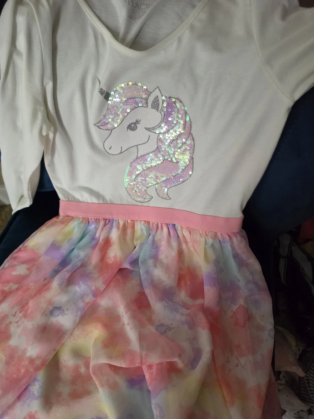 Girls Large Sequin Unicorn Dress with Pastel Watercolor Skirt